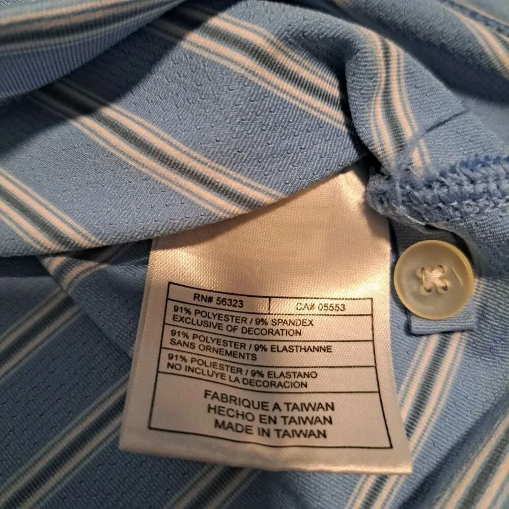 Nike Golf Mens XXL Dri Fit Polo Shirt Collar Vent Blue Striped Logo Tatum Ranch